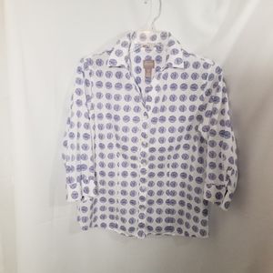 Chico's white collared shirt with purplish dots